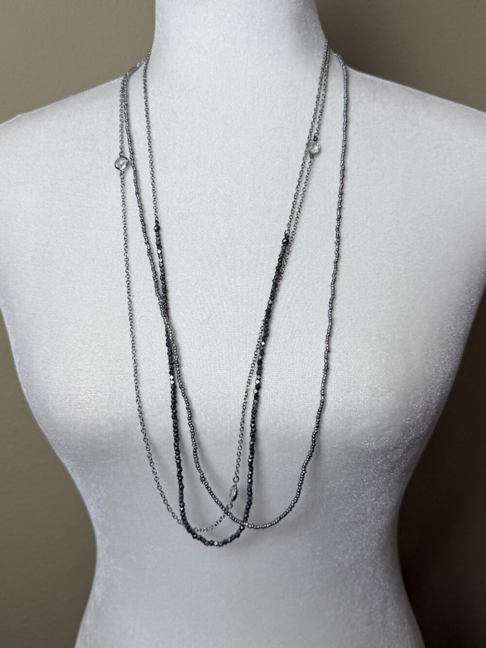 American Eagle AEO Silver tone Multi Chain Long Statement Beaded Necklace